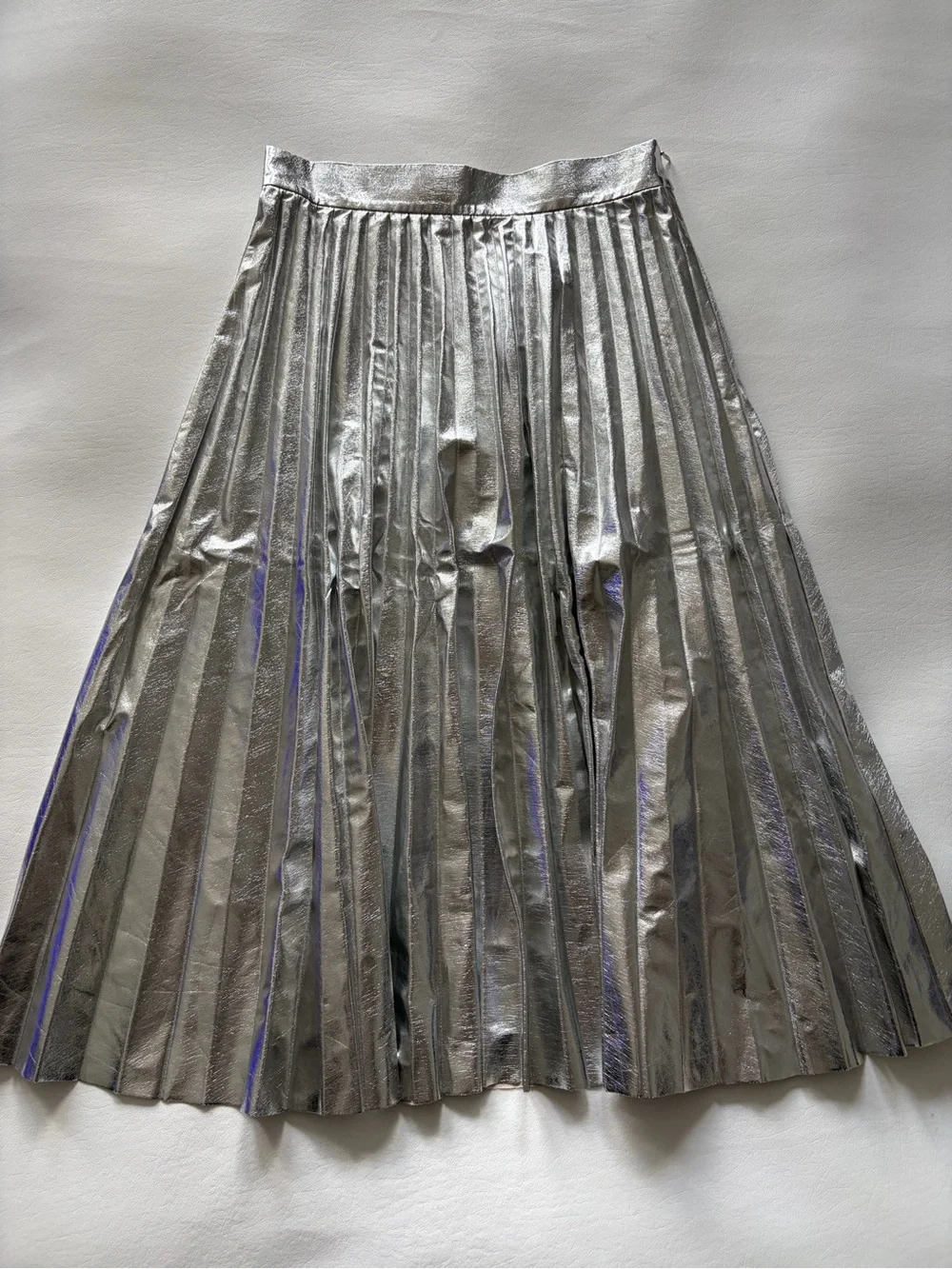 Zara Silver Metallic Skirt Midi Silver Pleated Sz XS Festive Party Maximalist
